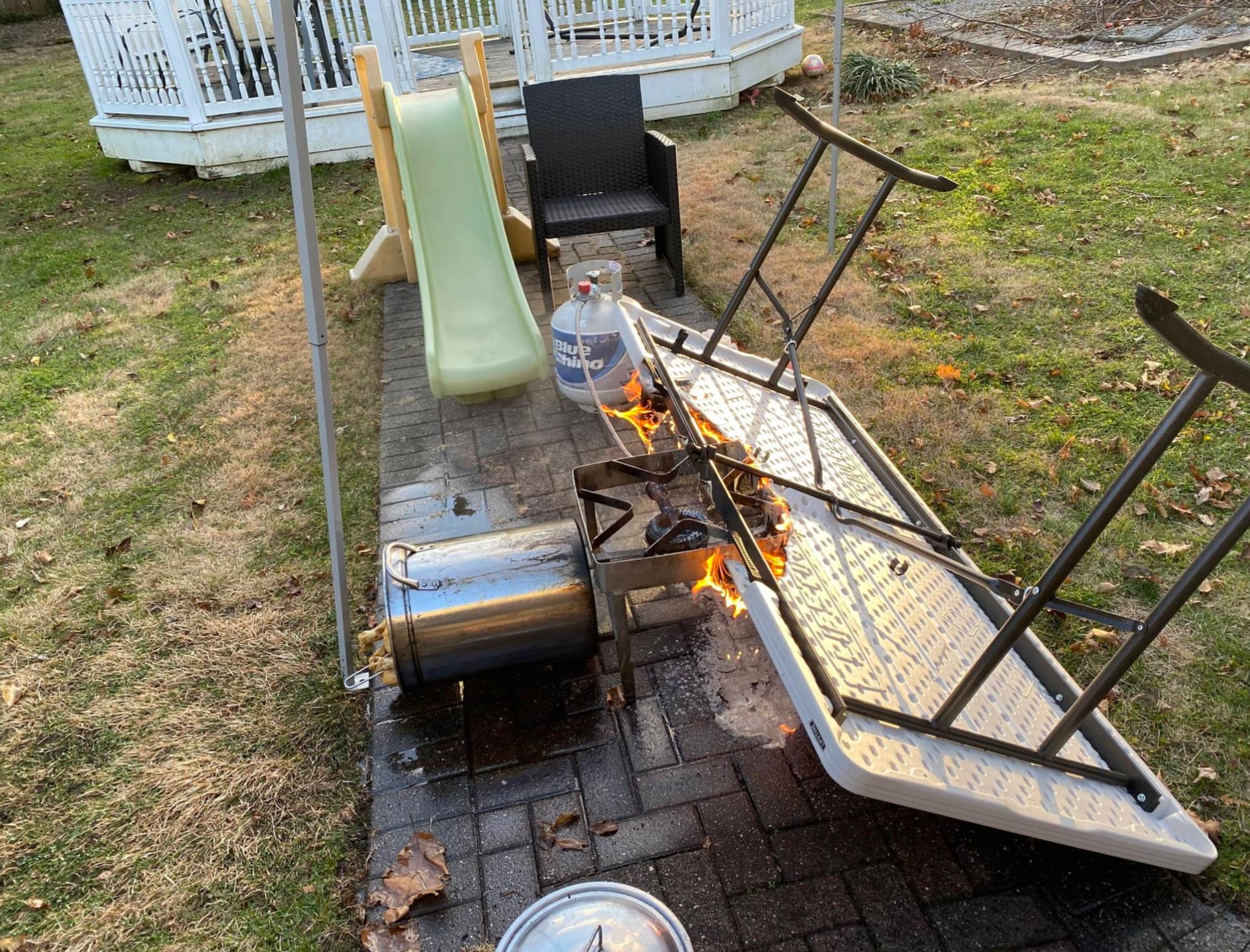 “Deep frying a turkey on a windy day.”